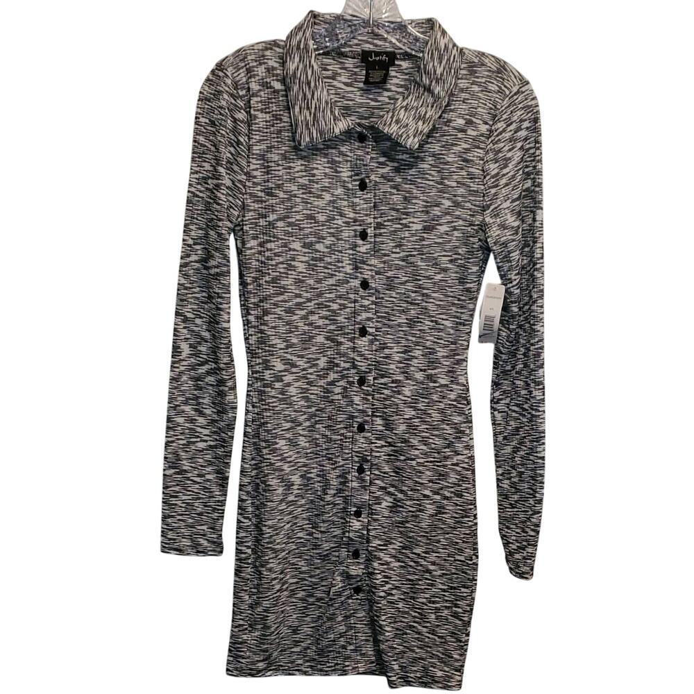 Justify Collared Black White Button Down Front Stretchy Midi Size Large